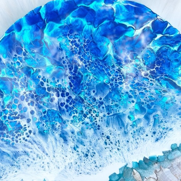 Resin Art Textured Ocean Coastal Wall Hanging Decor Beach Theme Round - Picture 5 of 6